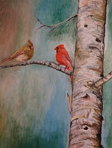 Cardinals on the Birch Tree